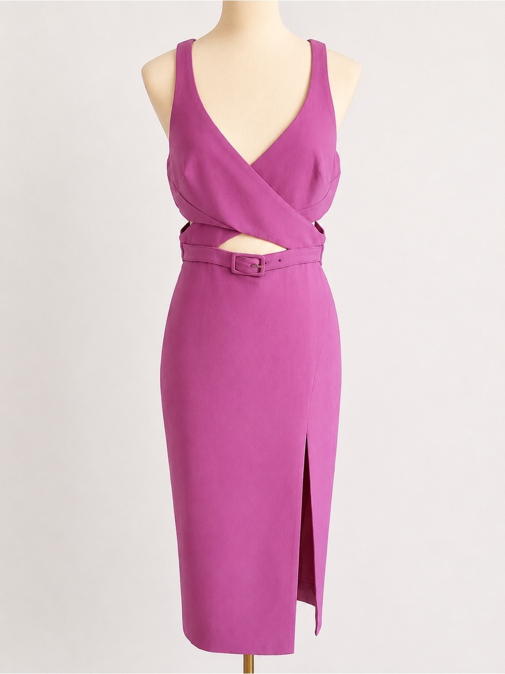 Likely Penelope Cutout Midi Dress Size 4 Amethyst Purple Belted Slit NWT